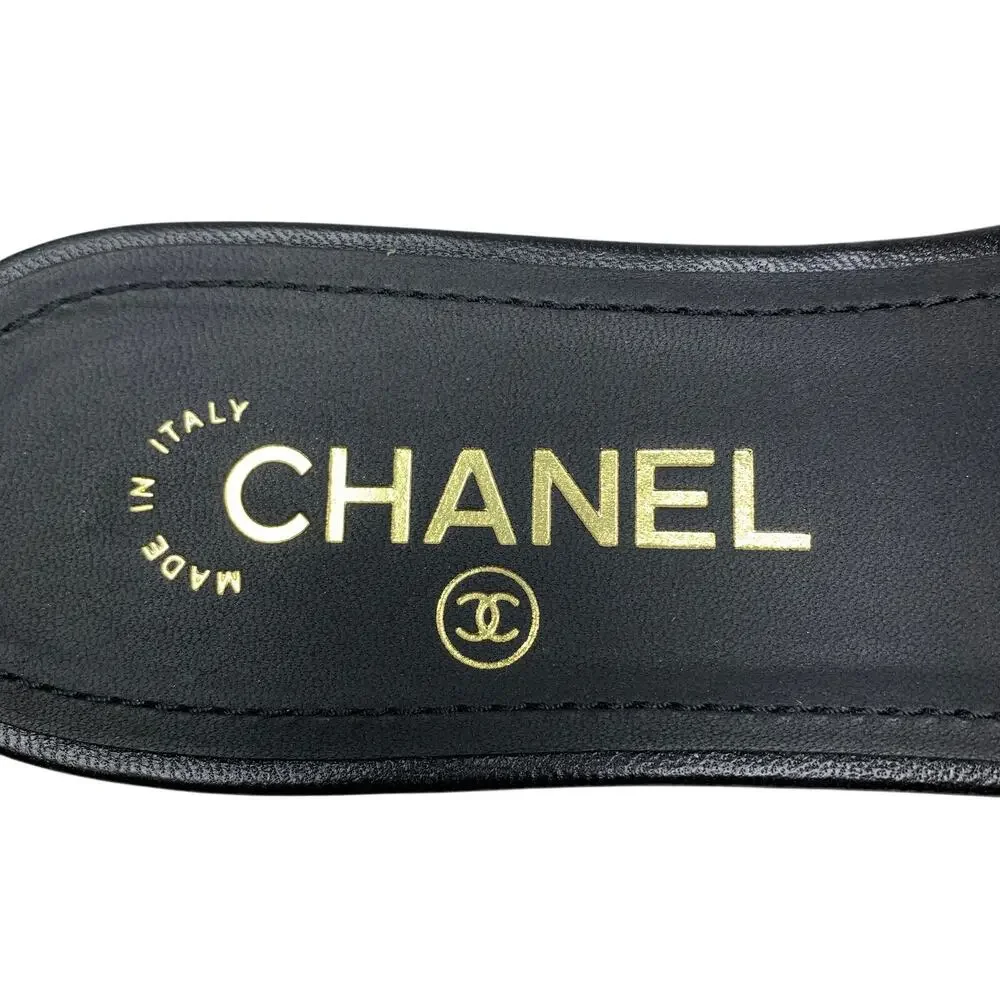 Chanel CC Pearl Logo Leather Mule Sandals Black Size 38 US 7.5 New With Box - Picture 8 of 11